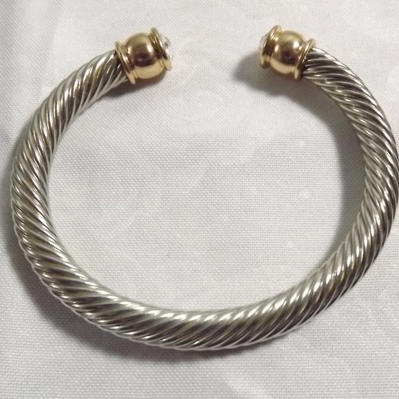 Twisted Metal Bracelet with Gold and Rhinestone Accents - Picture 2 of 9